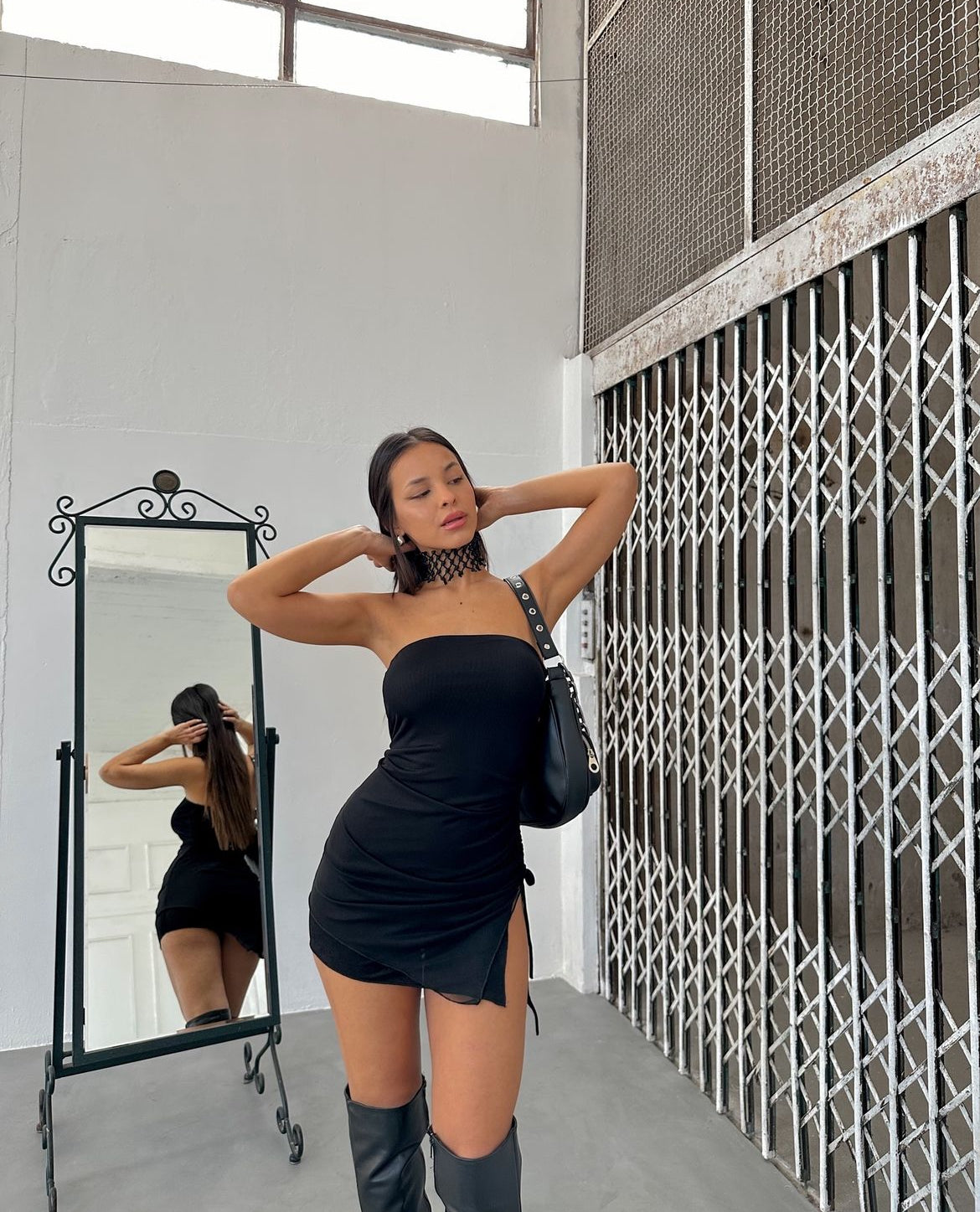 Vestido strapless microtul